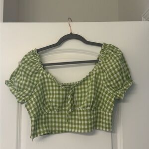 Green Gingham Women's Crop Top